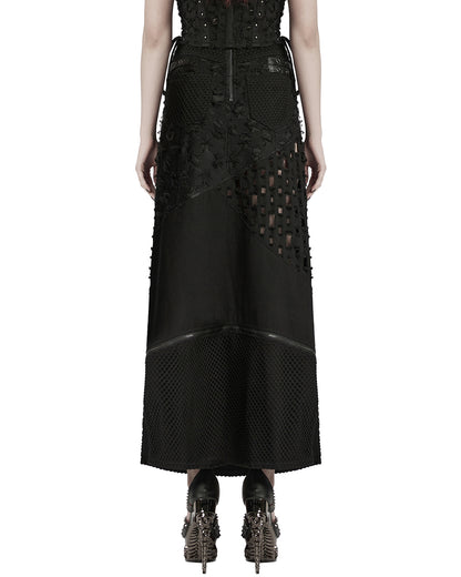 WQ-847BQF-BKF Womens Apocalyptic Punk Spliced Broken Knit Detachable Skirt