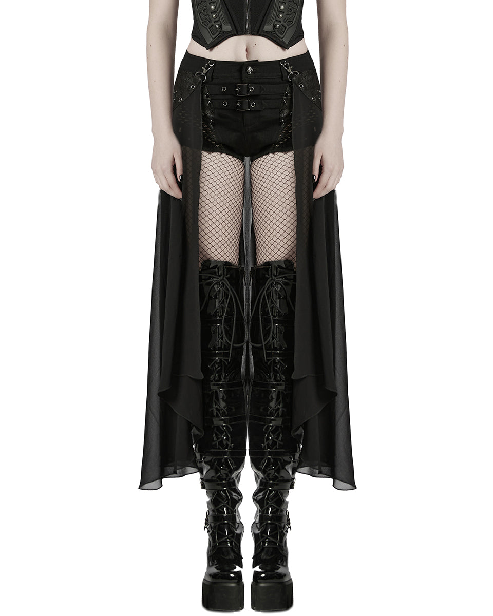 WK-710XDF-BKF Womens Apocalyptic Gothic 2-Piece Shorts & Half Skirt