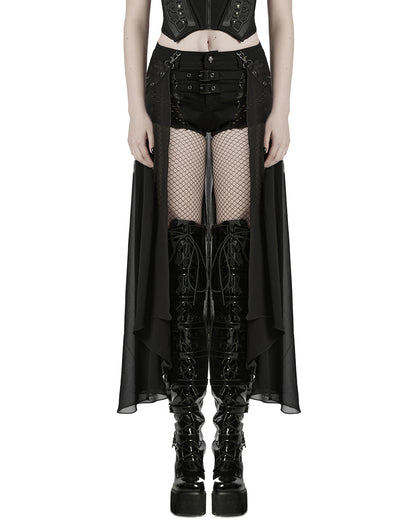 WK-710XDF-BKF Womens Apocalyptic Gothic 2-Piece Shorts & Half Skirt