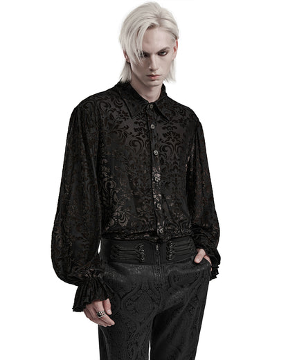 PR-WY-1558CCM-BK-GDM Mens Gothic Damask Flocking Poet Shirt - Black & Gold