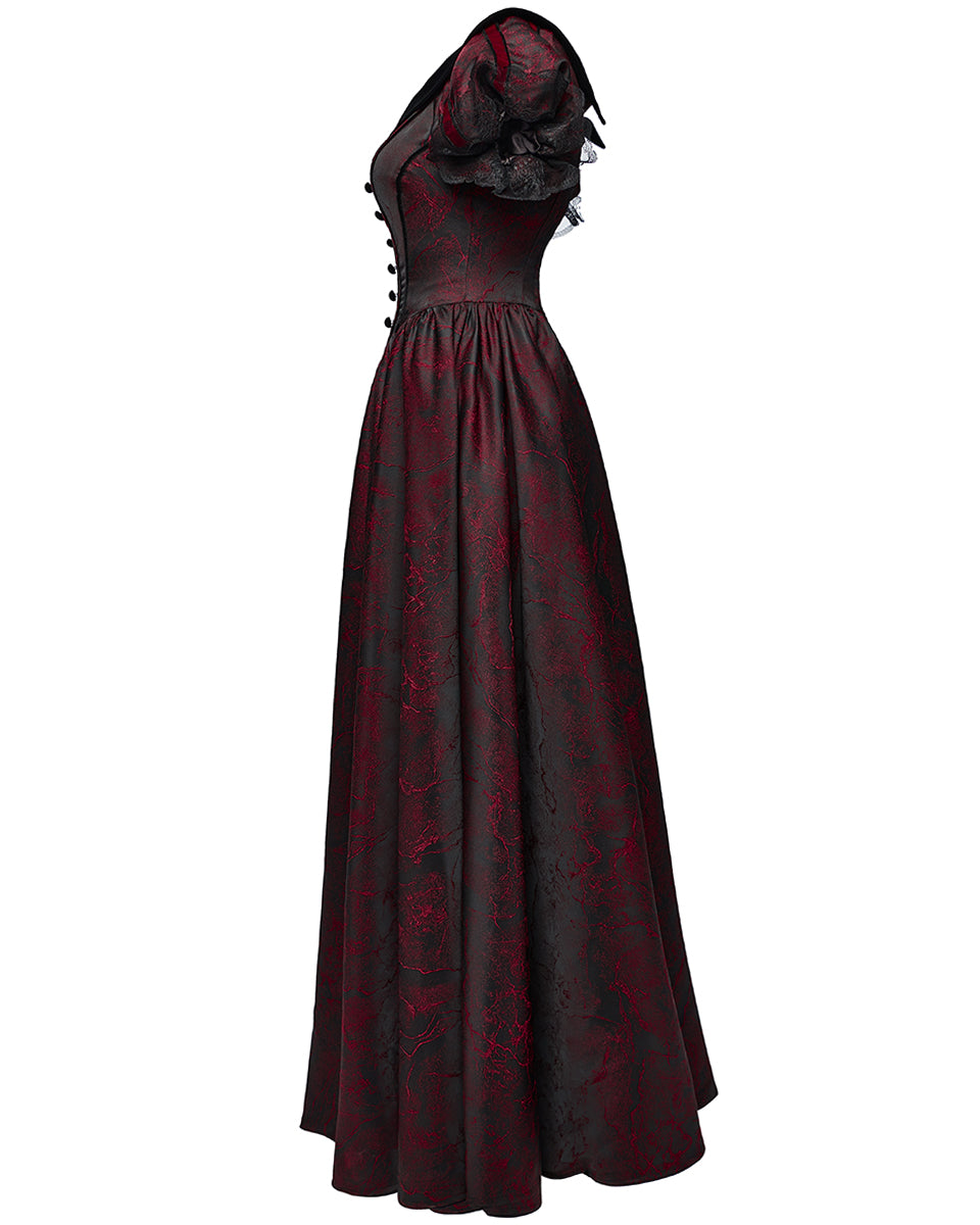 WQ-757LQF Womens Long Gothic Jacquard Ballgown Wedding Dress - Black & Red