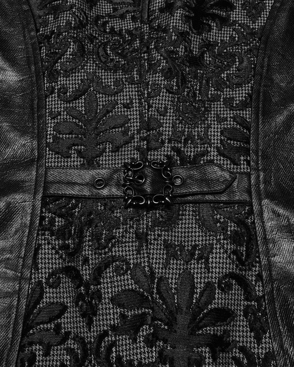 WY-1793MJM-BK-WHM Mens Gothic Aristocrat Houndstooth Damask Waistcoat Vest - Black & White