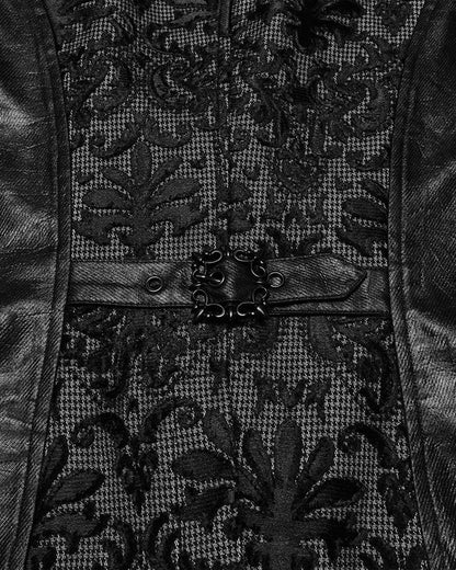 WY-1793MJM-BK-WHM Mens Gothic Aristocrat Houndstooth Damask Waistcoat Vest - Black & White