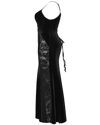 DQ-731LQF Plus Size Womens Gothic Velvet & Lace Dark Hearts Maxi Dress