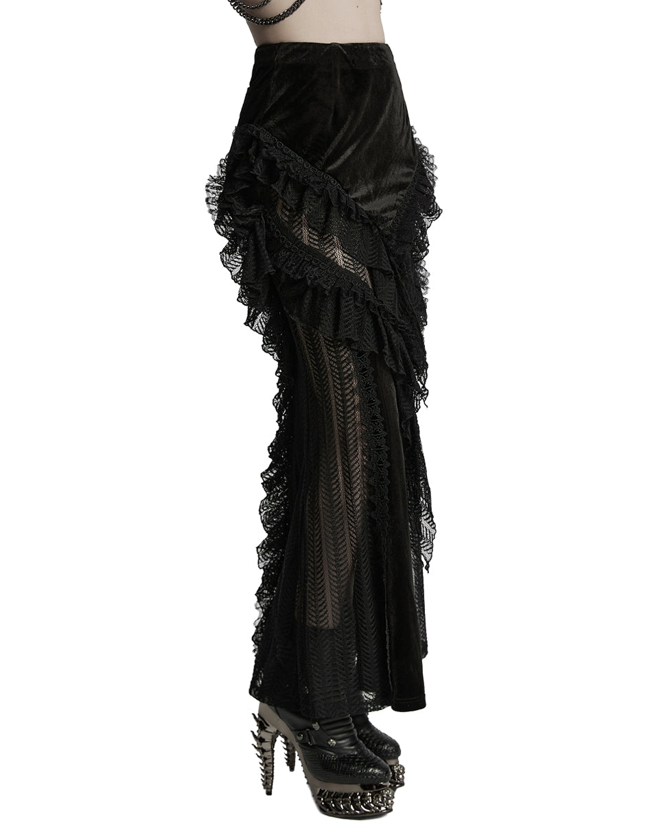 WQ-841BQF-BKF Womens Long Victorian Gothic Velvet & Lace Maxi Skirt