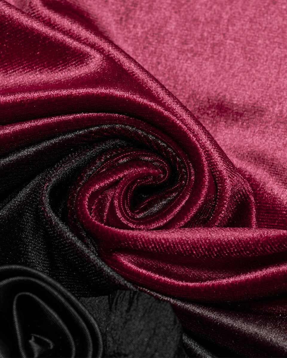 OQ-780DQF-RDF Daily Life Gothic Gradient Velvet Mini Dress - Red & Black