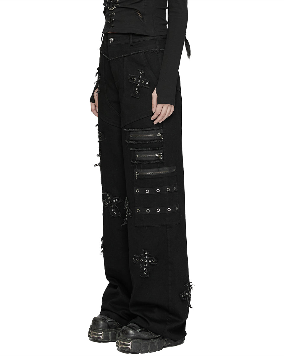 WK-658NCF Womens Apocalyptic Gothic Cut & Sew Crucifix Cargo Pants