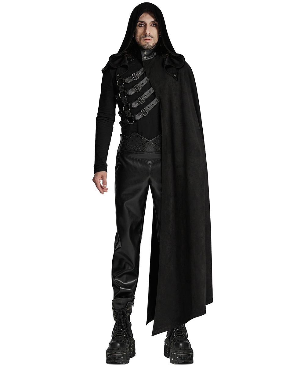 WY-1687DPM Mens Dark Gothic Knight One Shoulder 2-Piece Hooded Cloak