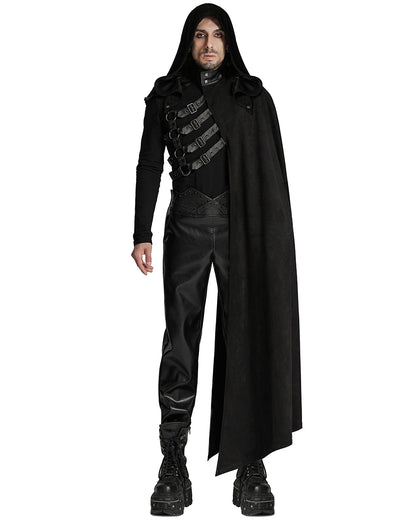 WY-1687DPM Mens Dark Gothic Knight One Shoulder 2-Piece Hooded Cloak