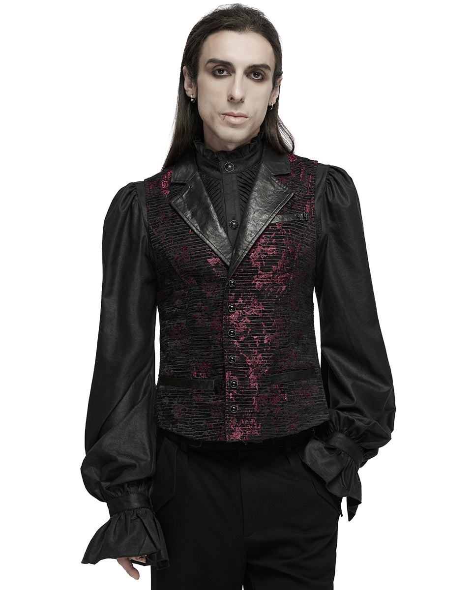 WY-1698MJM Mens Dark Gothic Jacquard Waistcoat Vest - Red & Black