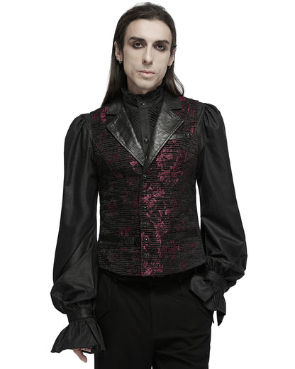 WY-1698MJM Mens Dark Gothic Jacquard Waistcoat Vest - Red & Black