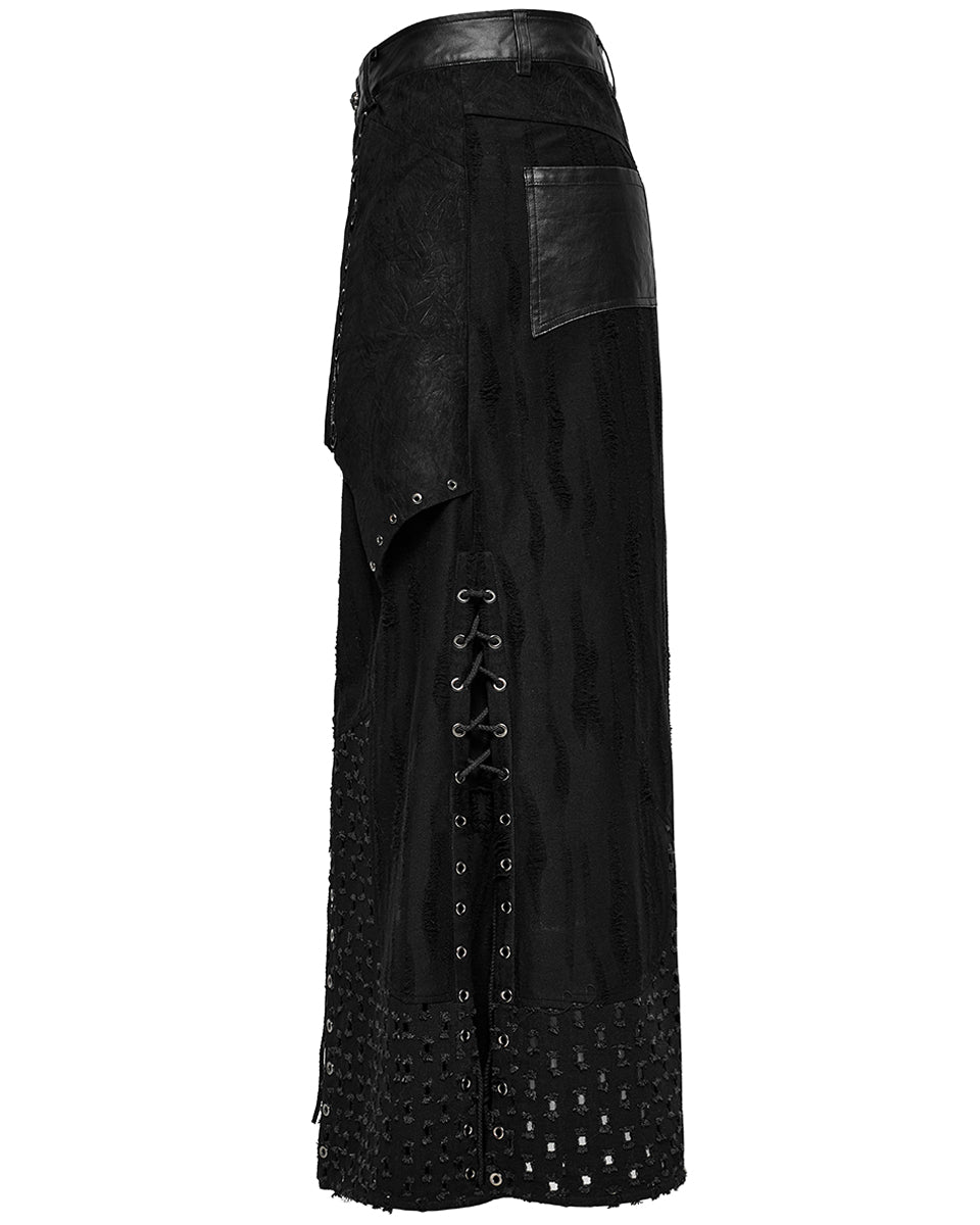 WQ-718BQM-BKM Mens Industrial Apocalyptic Punk Long Kilt Skirt