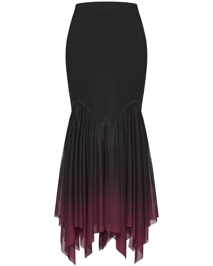 PR-OPQ-1548BQF-BKRDF Daily Life Womens Long Gothic Gradient Fitted Skirt - Black & Red