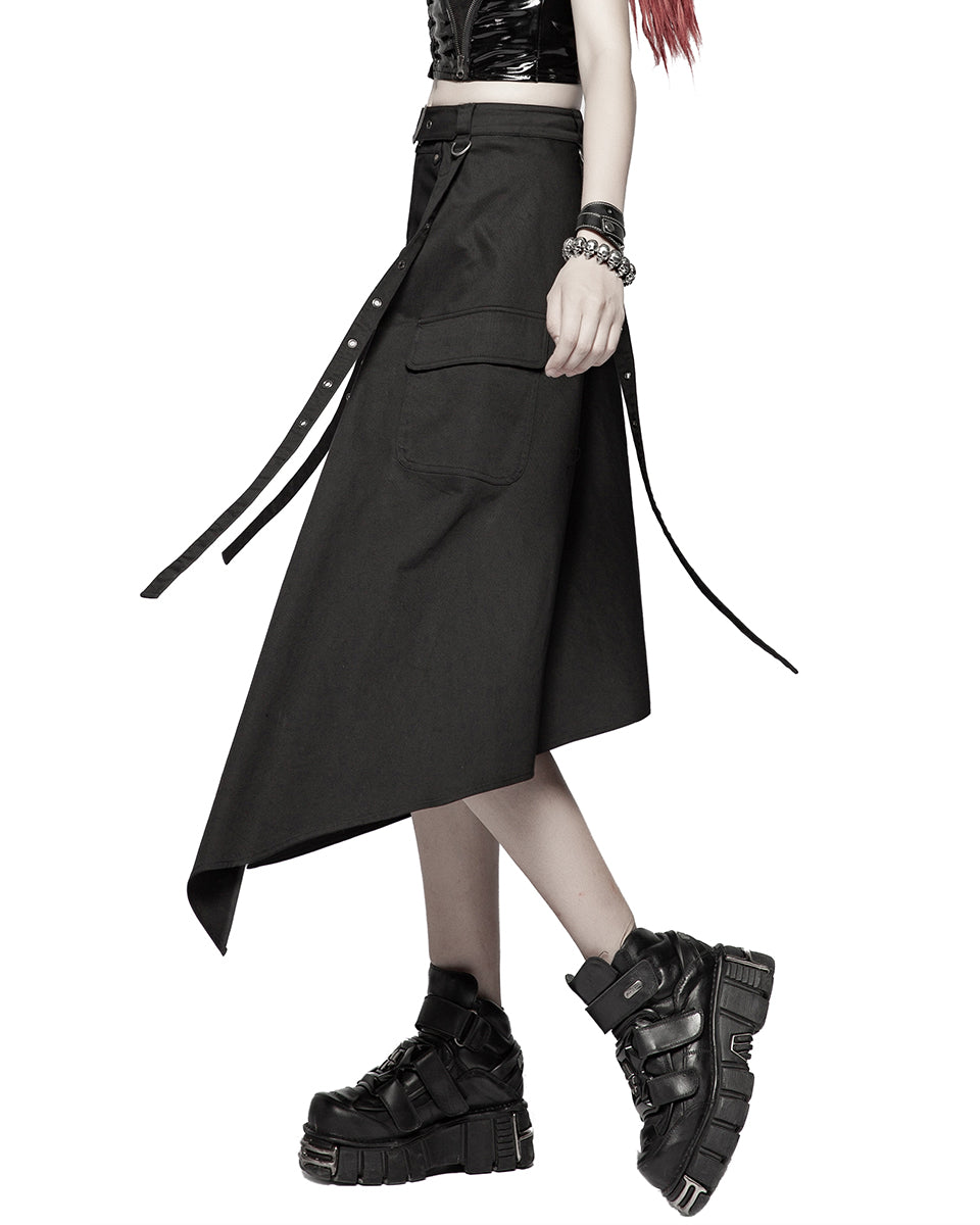 OQ-380 Womens Cyberpunk Gothic Ninja Open Front Half Skirt