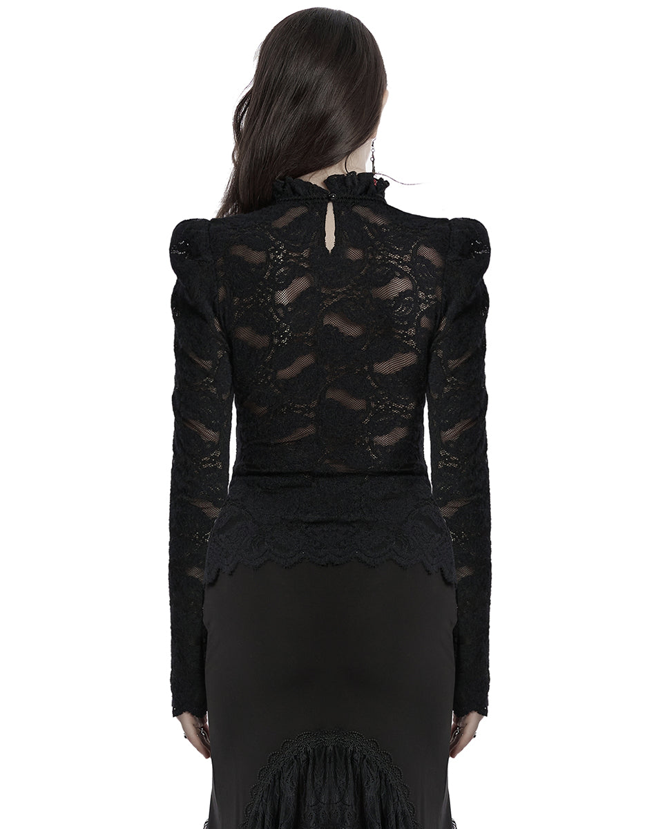 OT-963TCF Daily Life Victorian Gothic Floral Lace Fitted Blouse Top