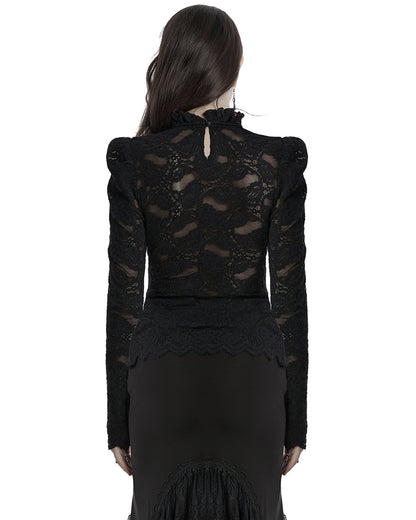 OT-963TCF Daily Life Victorian Gothic Floral Lace Fitted Blouse Top