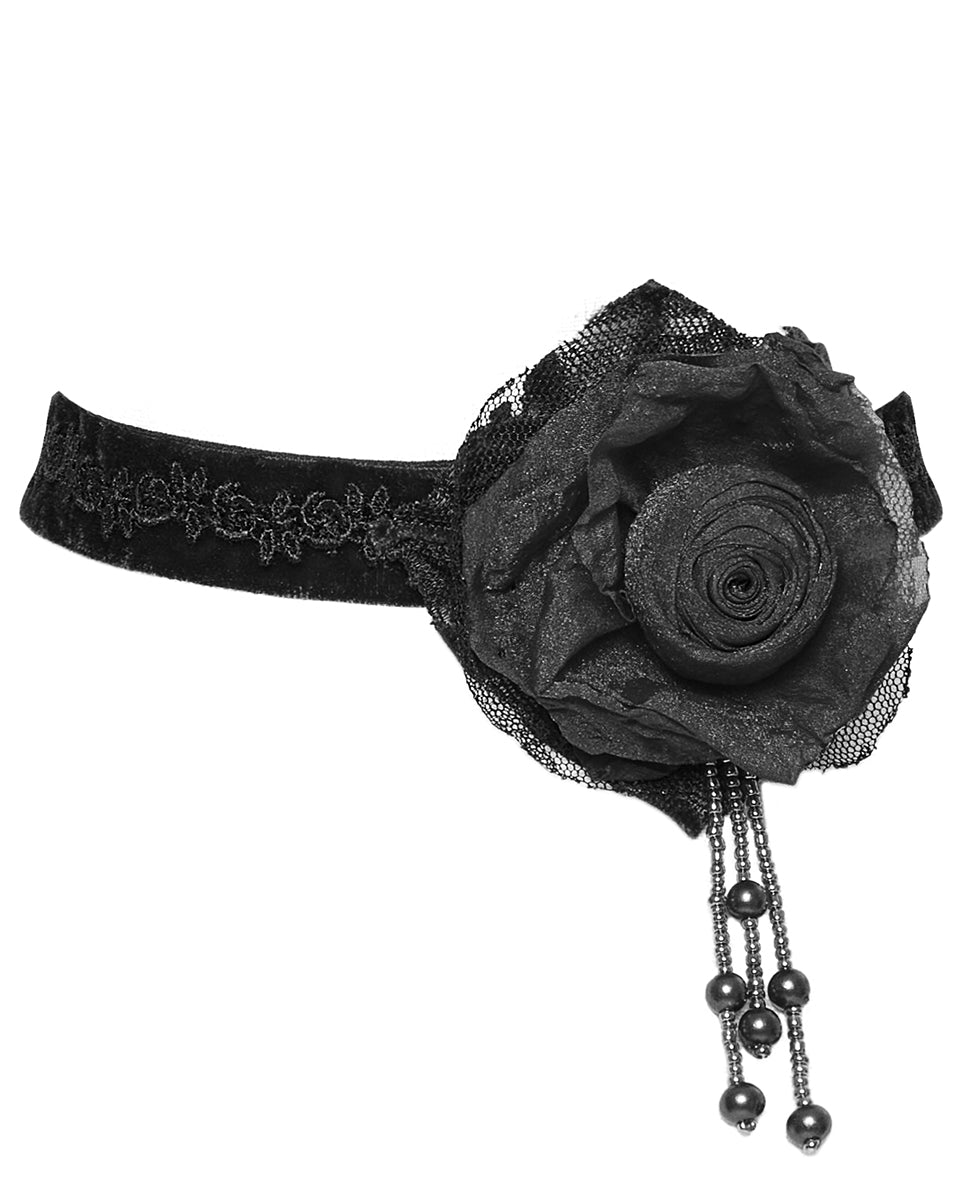 OS-760LHF Daily Life Womens Gothic Burnt Rose Choker Collar Necklace - Black
