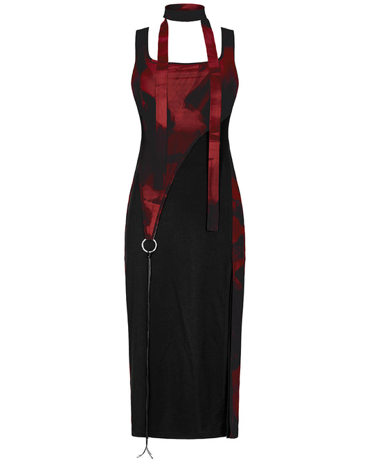 PR-OPQ-1404LQF-BKRDF Daily Life Urban Casuals 2-Piece Tie Dye Midi Dress - Black & Red