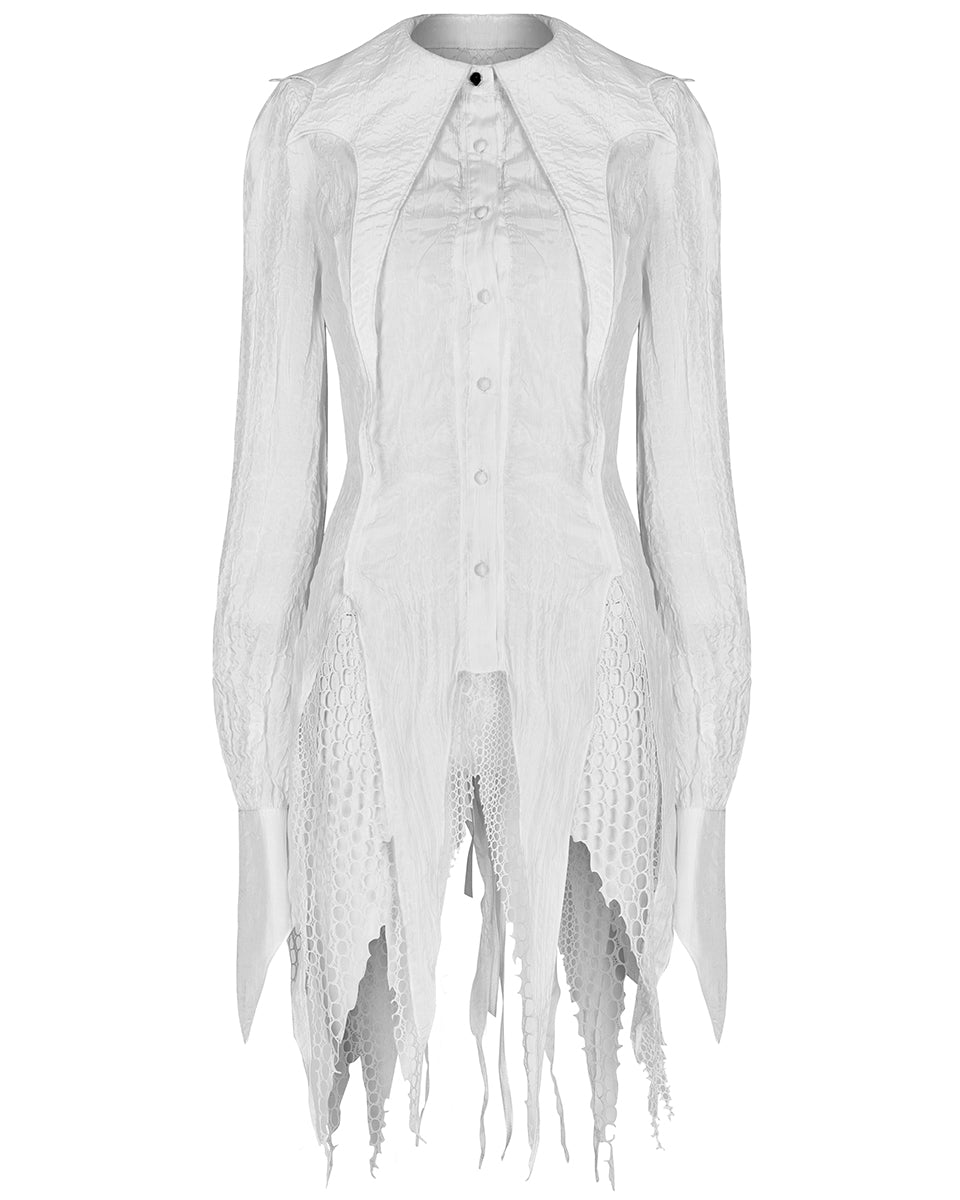 OPY-727 Daily Life Womens Urban Occult Asymmetric Bat Collar Blouse - White