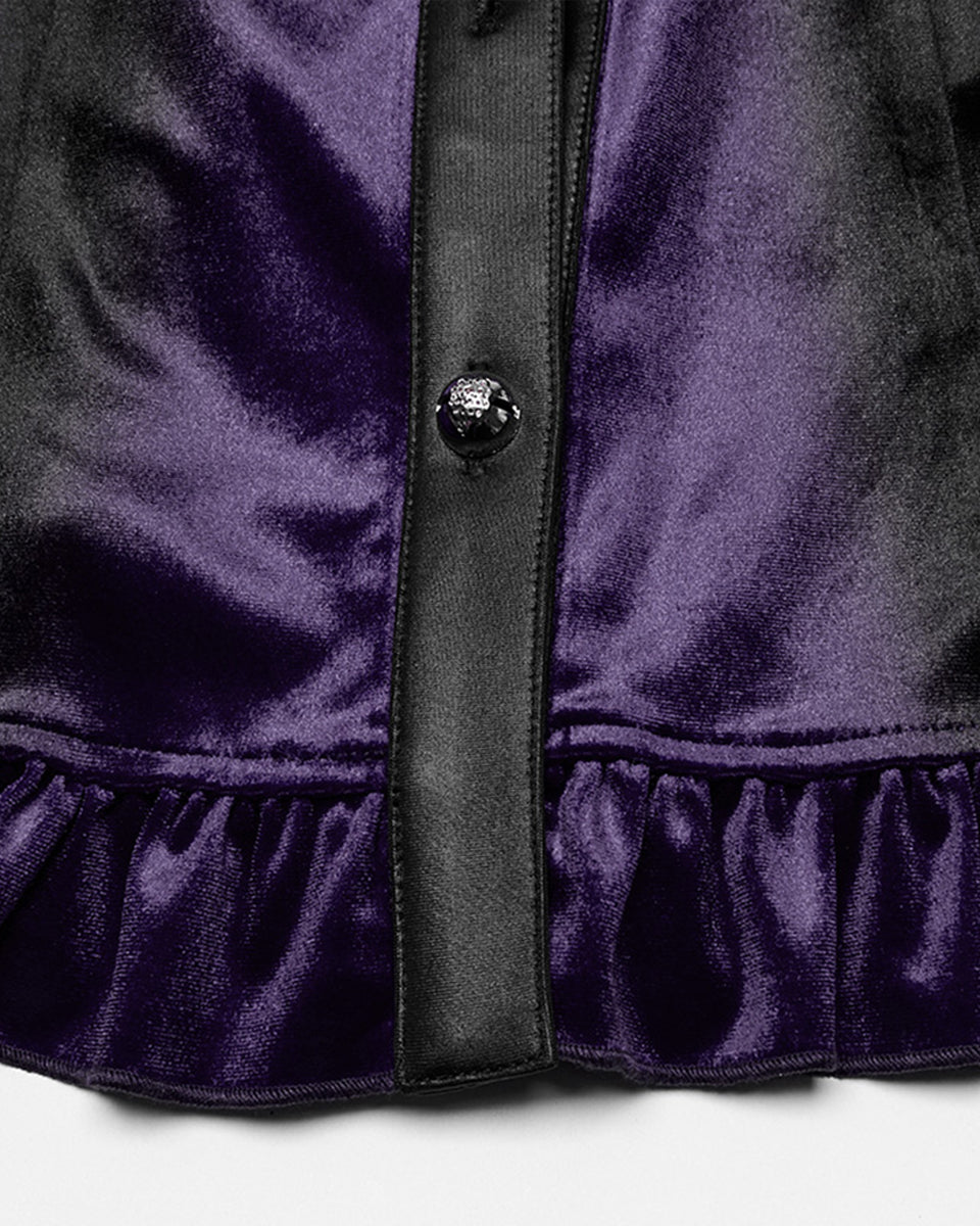 OY-1697DQF-VIF Daily Life Gothic Gradient Velvet Bat Collar Blouse Top - Purple & Black