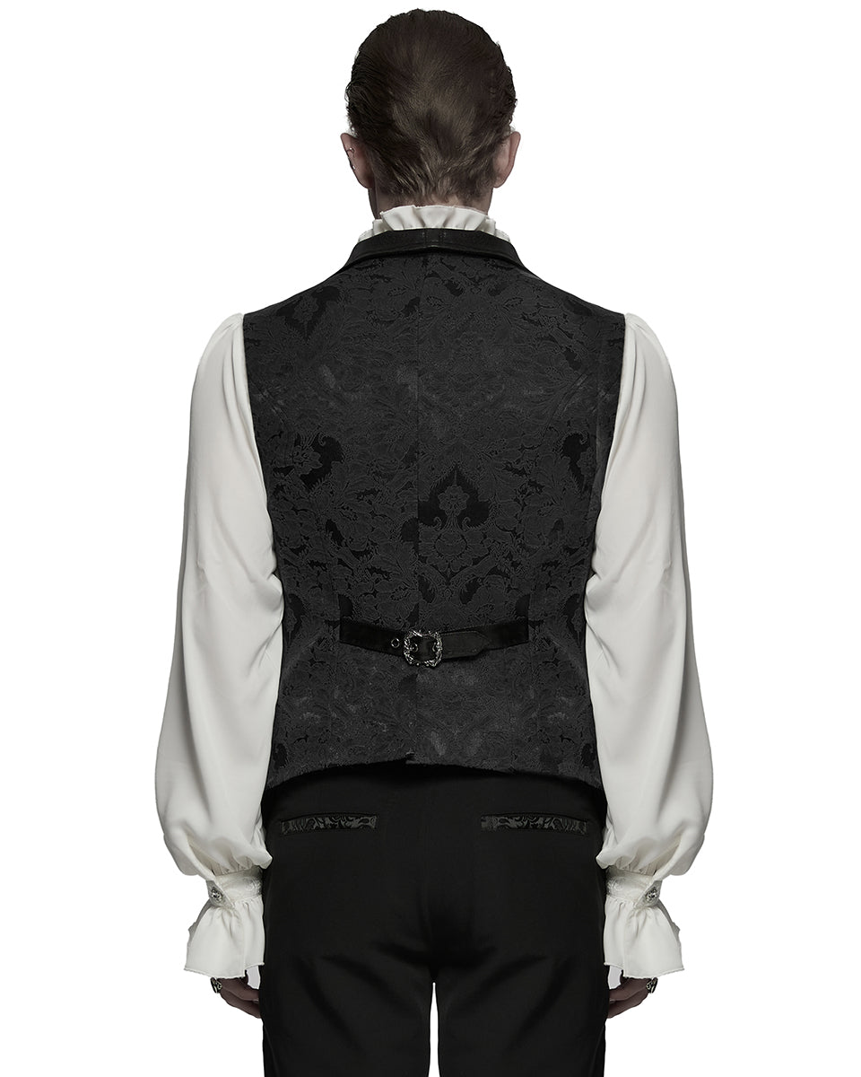 WY-1765MJM-BKM Mens Dark Victorian Gothic Damask Jacquard Waistcoat Vest - Black