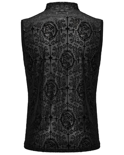 WT-909BXM-BKM Mens Gothic Skull Cameo Mesh Tank Top Vest