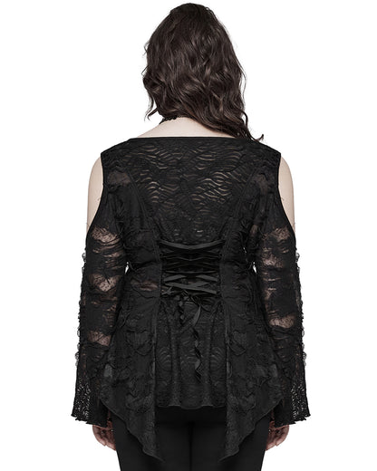 PR-DT-796TCF-BKF Plus Size Womens Apocalyptic Gothic Lace-Up Tunic Top