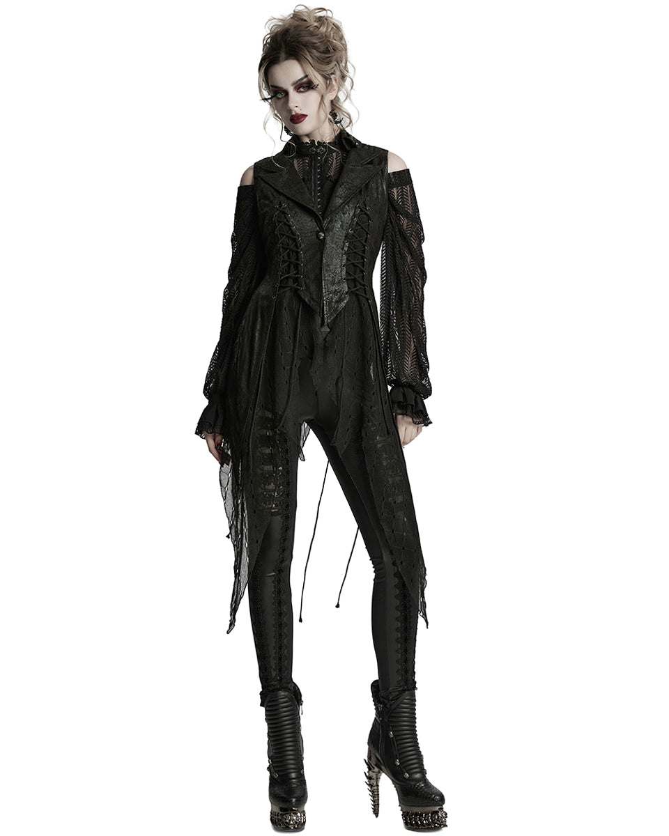 WY-1737MJF-BKF Womens Dark Gothic Punk Asymmetric Long Waistcoat Vest
