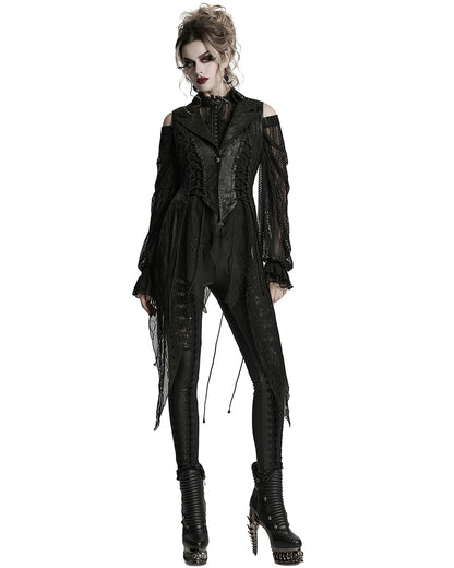 WY-1737MJF-BKF Womens Dark Gothic Punk Asymmetric Long Waistcoat Vest
