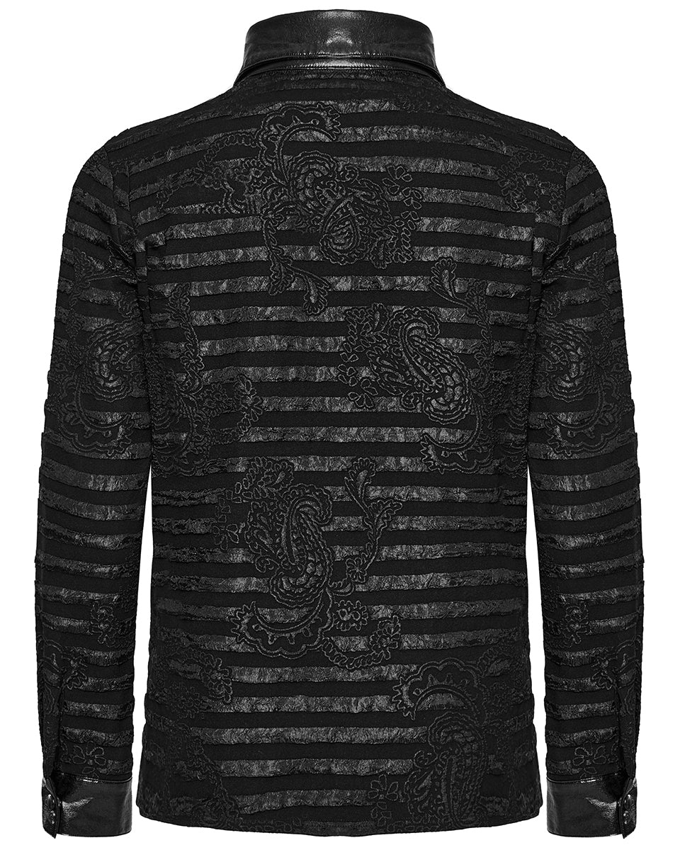 WY-1591CCM-BKM Mens Dark Gothic Striped Paisley Dress Shirt