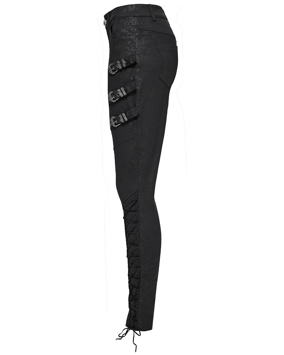 WK-656XCF Womens Baroque Gothic Paisley Print Lace Up Buckled Leggings