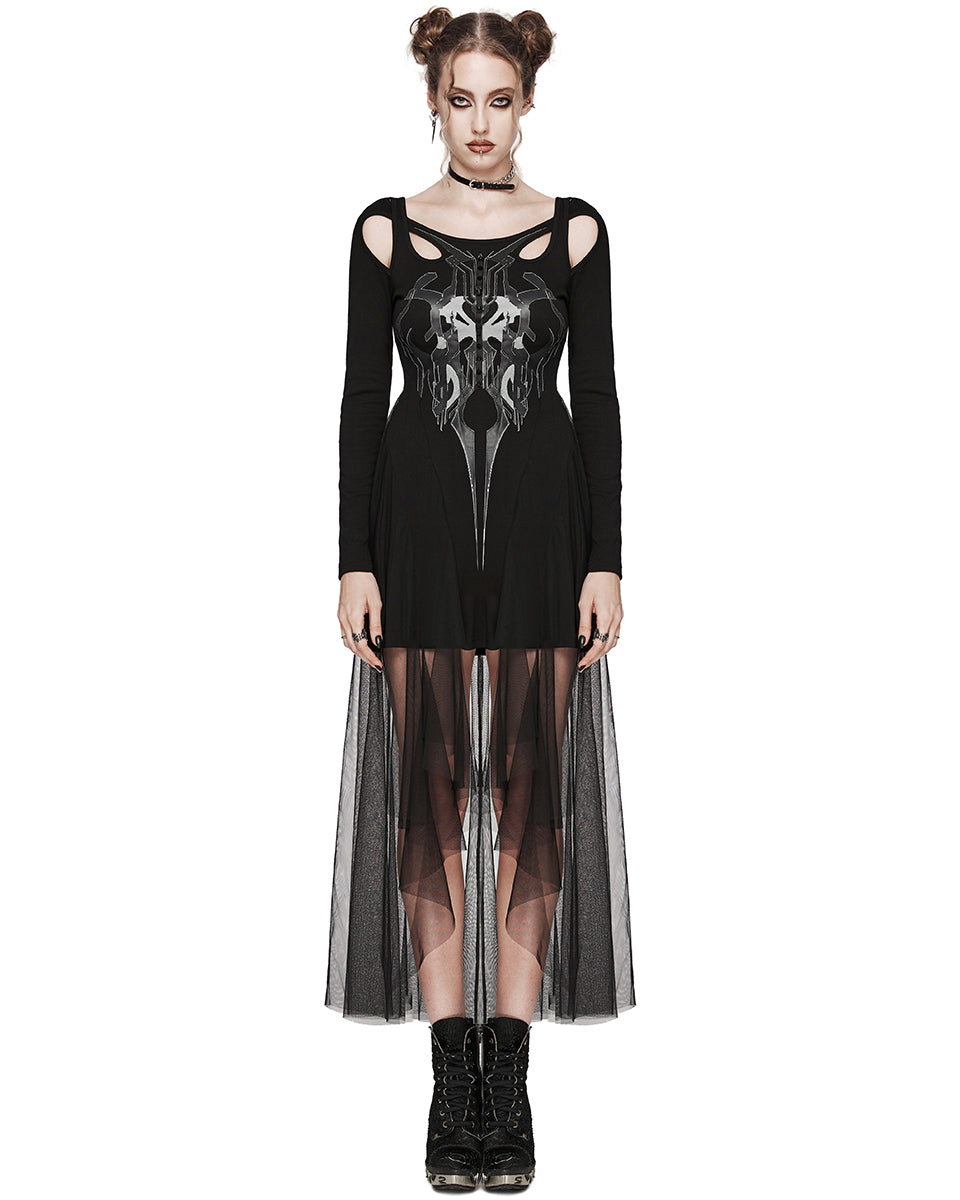 WQ-694LQF-BKF Daily Life Studded Dark CyberPunk Print Dress