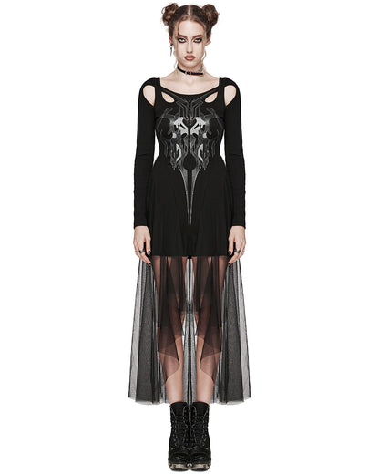 WQ-694LQF-BKF Daily Life Studded Dark CyberPunk Print Dress