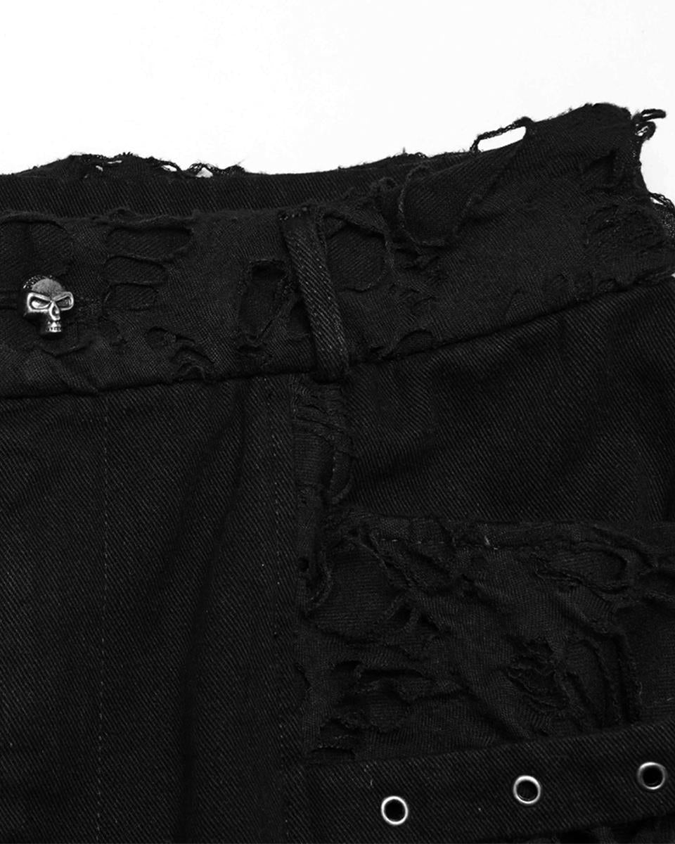 WK-707XCM-BKM Mens Apocalptic Gothic Studded Shredded Mesh Inset Pants