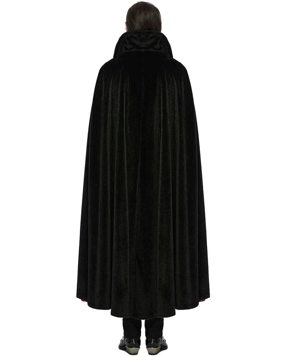 WY-1542DPM Mens Dark Night Gothic Faux Horsehair Count Cloak - Black & Red