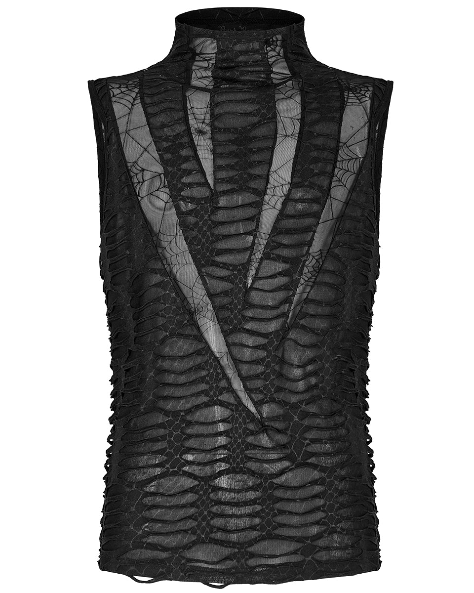 PR-T777-BKM Mens Apocalyptic Gothic Shredded Mesh Tank Top Vest