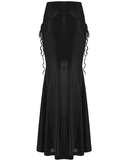 PR-WQ-929BQF-BKF Womens Long Gothic Velvet & Lace Applique Maxi Skirt
