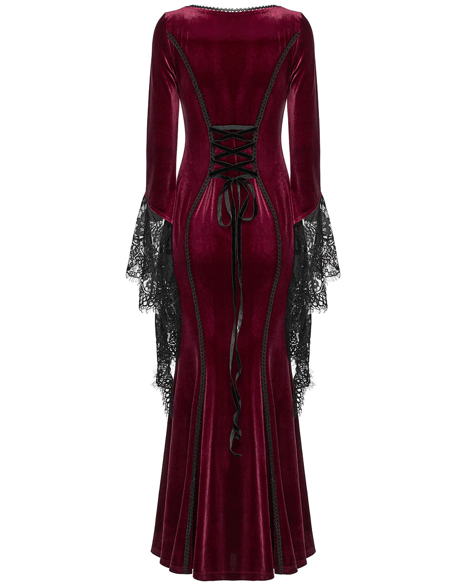 OQ-850LQF Daily Life Womens Long Gothic Velvet Applique Maxi Dress - Red