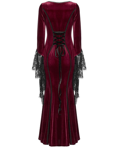 OQ-850LQF Daily Life Womens Long Gothic Velvet Applique Maxi Dress - Red