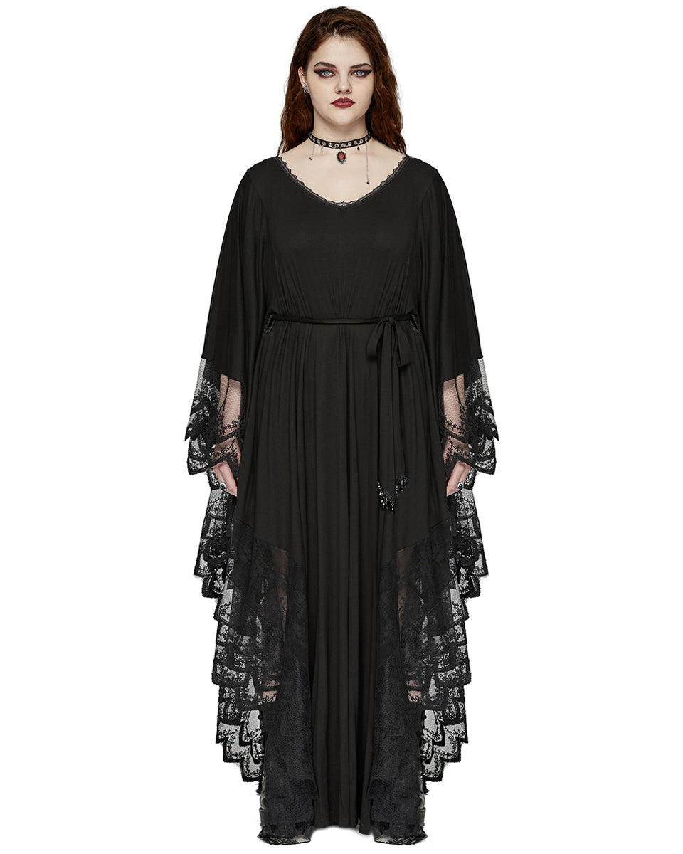 DQ-724DQF Plus Size Womens Gothic Batwing Maxi Dress - Black