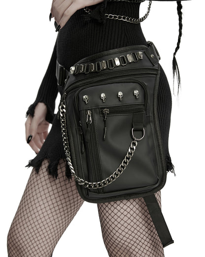 WS-868BB Unisex Cyberpunk Chained Skull Studded Hip Bag Waist Pack Belt