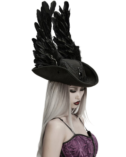WS-805MZ Unisex Gothic Dark Demon Feathered Wings Tricorn Hat
