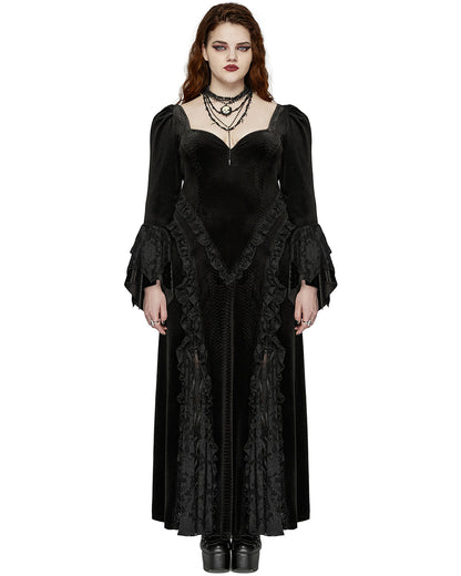 DQ-722LQF Plus Size Womens Gothic Embossed Velvet & Lace Courtesan Maxi Dress