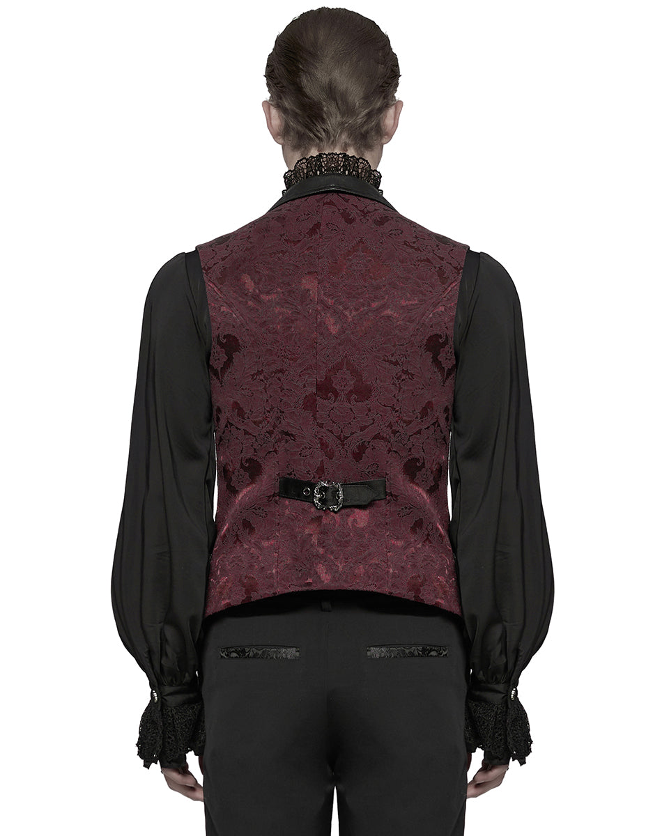 WY-1765MJM Mens Dark Victorian Gothic Damask Jacquard Waistcoat Vest - Red