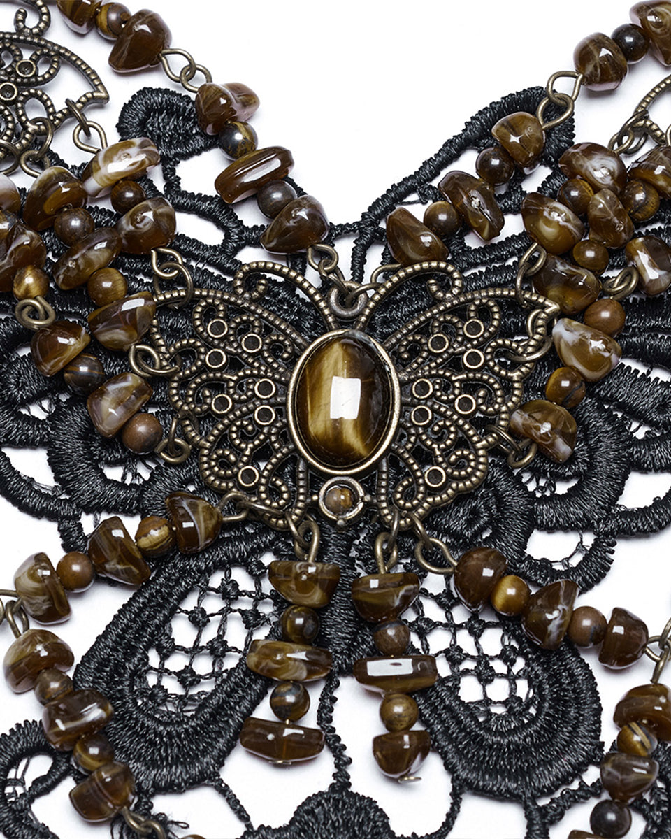 WS-778LHF-COF Womens Steampunk Butterfly Choker Necklace - Black & Brown