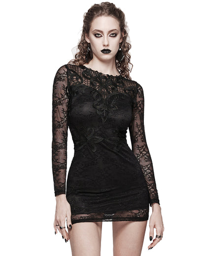 WQ-698LQF-BKF Daily Life Elegant Gothic Lace Applique Mini Dress