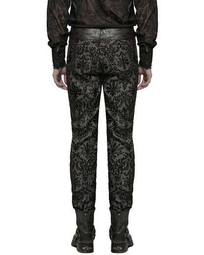WK-725XCM-BKWHM Mens Gothic Aristocrat Embroidered Damask Houndstooth Dress Pants