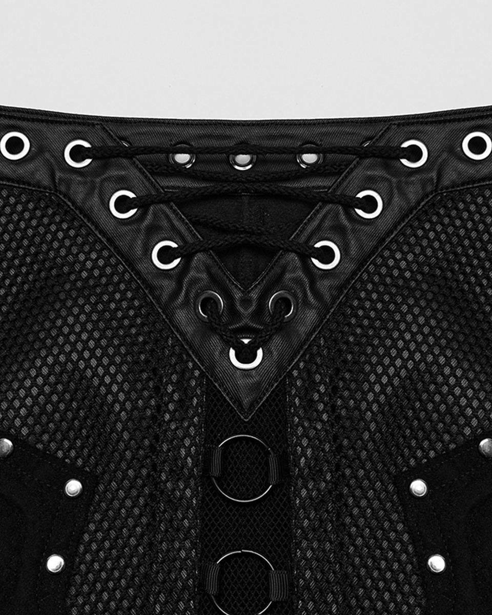 WQ-711BQF-BKF Long Apocalyptic CyberPunk Studded Side-Split Lacing Skirt