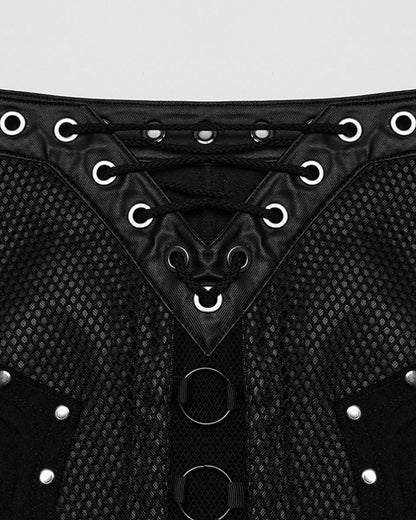 WQ-711BQF-BKF Long Apocalyptic CyberPunk Studded Side-Split Lacing Skirt