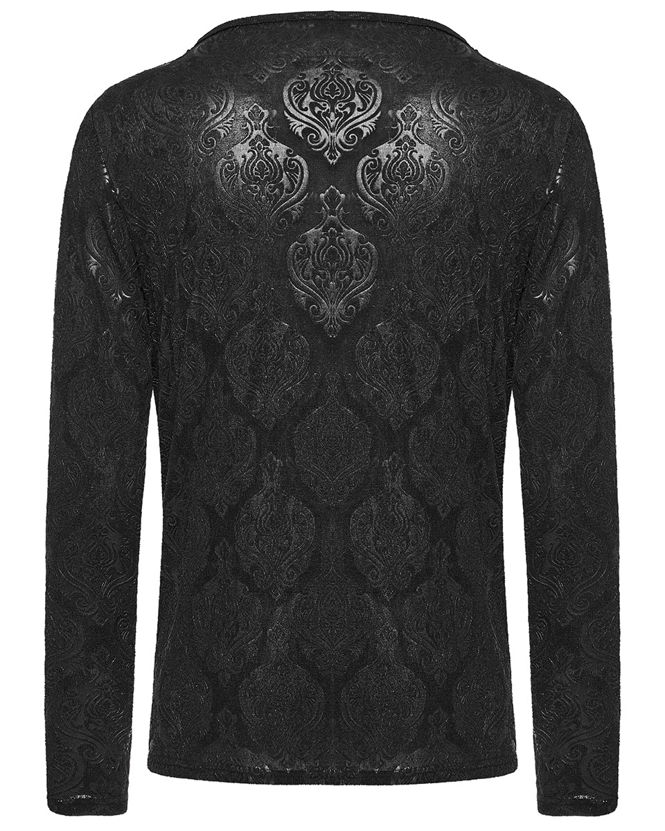 PR-WT-827TCM-BKM Mens Victorian Gothic Damask Pile Collar Top